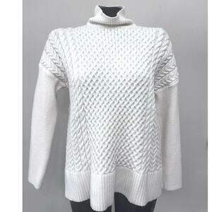 Truth Cableknit Mock Turtleneck Sweater Sz M White Ribbed Sleeves Cozy Cabincore